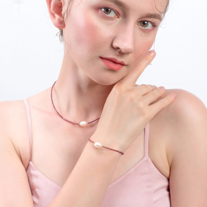 Bratara argint 925 placata cu aur 14K cu perle naturale si granat natural [3]