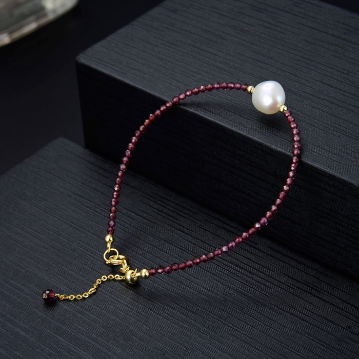 Bratara argint 925 placata cu aur 14K cu perle naturale si granat natural [6]