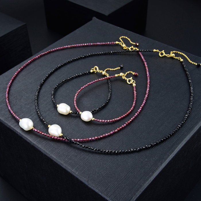 Bratara argint 925 placata cu aur 14K cu perle naturale si granat natural [8]