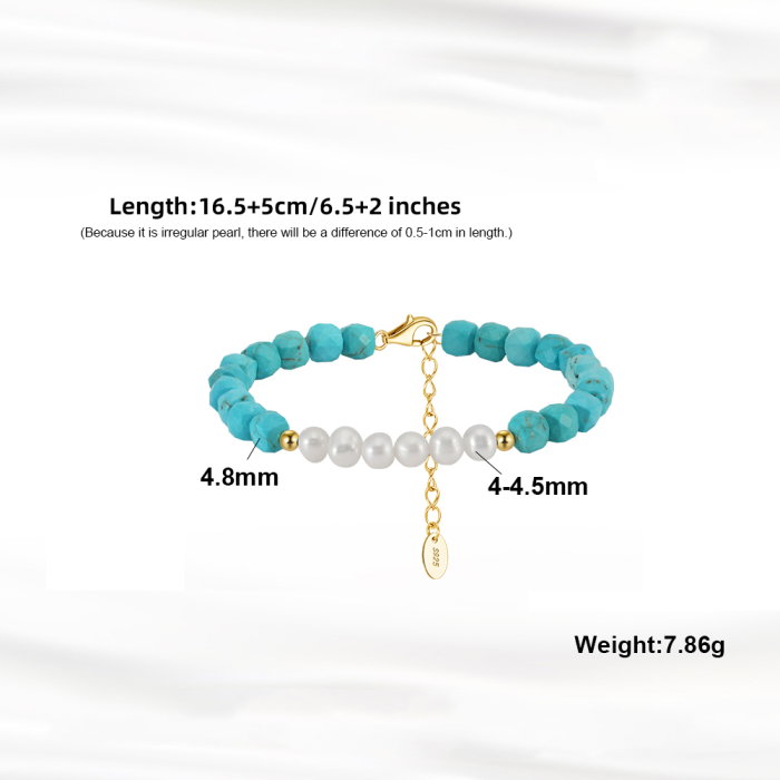 Bratara argint 925 placata cu aur 14K cu perle naturale si turcoaz natural [4]