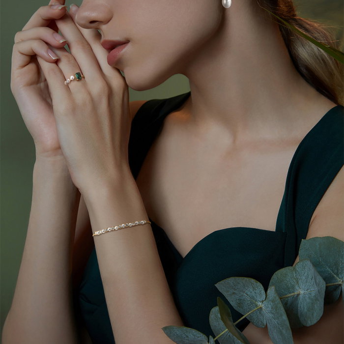 Bratara argint 925 placata cu aur 14K cu perle naturale si zirconiu [2]