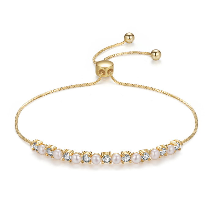 Bratara argint 925 placata cu aur 14K cu perle naturale si zirconiu [1]