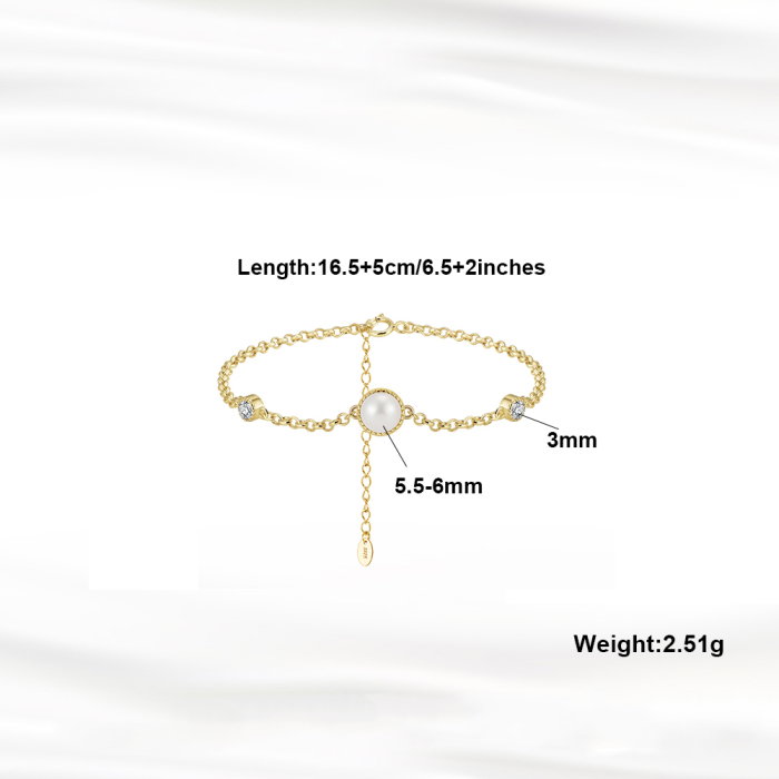 Bratara argint 925 placata cu aur 14K cu perle naturale si zirconiu [6]