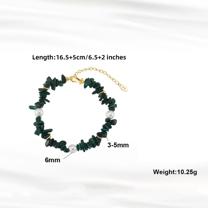 Bratara argint 925 placata cu aur 14K cu perle si malachit natural [5]