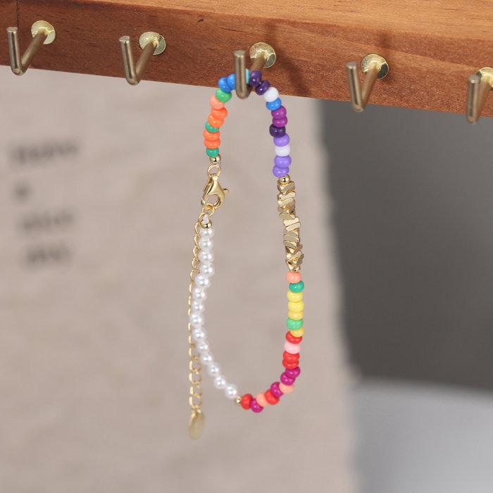 Bratara argint 925 placata cu aur 14K cu perle si margele din sticla colorata [6]