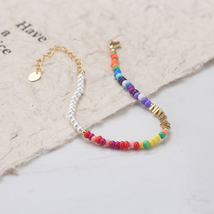 Bratara argint 925 placata cu aur 14K cu perle si margele din sticla colorata [5]