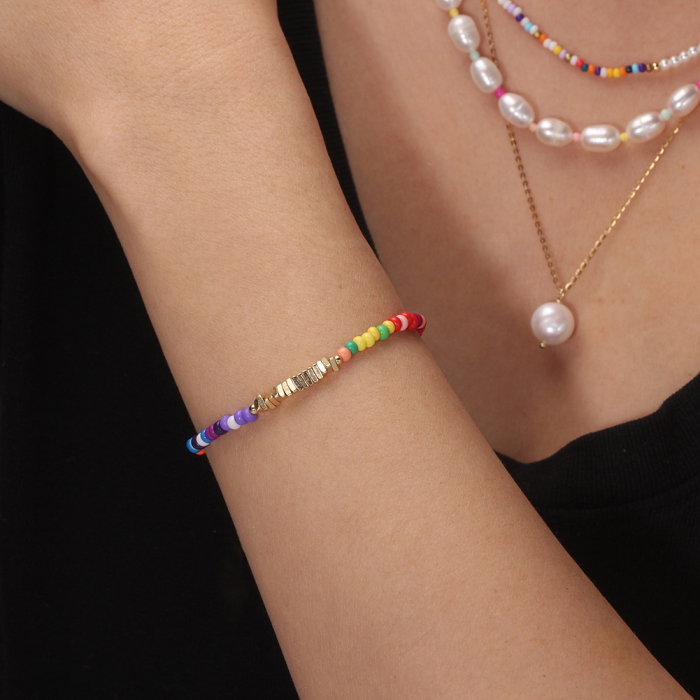 Bratara argint 925 placata cu aur 14K cu perle si margele din sticla colorata [2]