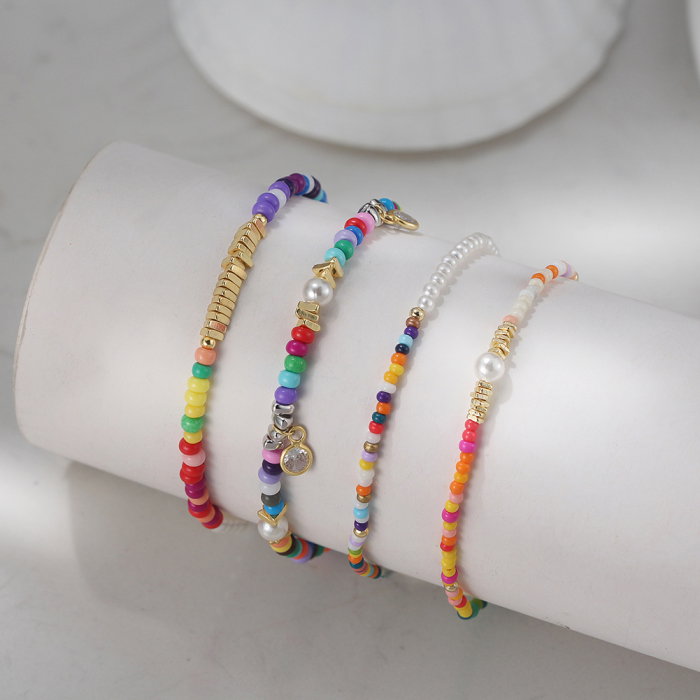 Bratara argint 925 placata cu aur 14K cu perle si zirconiu si margele din sticla colorata [9]