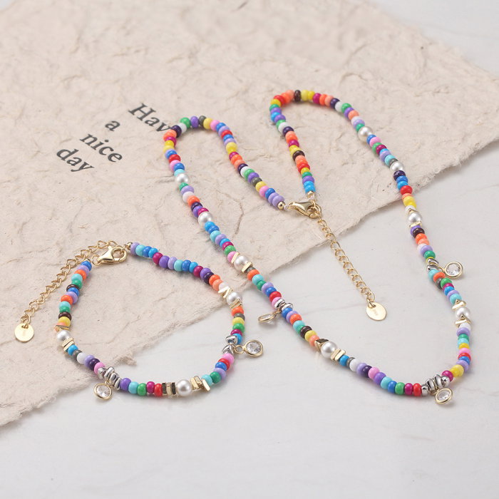 Bratara argint 925 placata cu aur 14K cu perle si zirconiu si margele din sticla colorata [8]