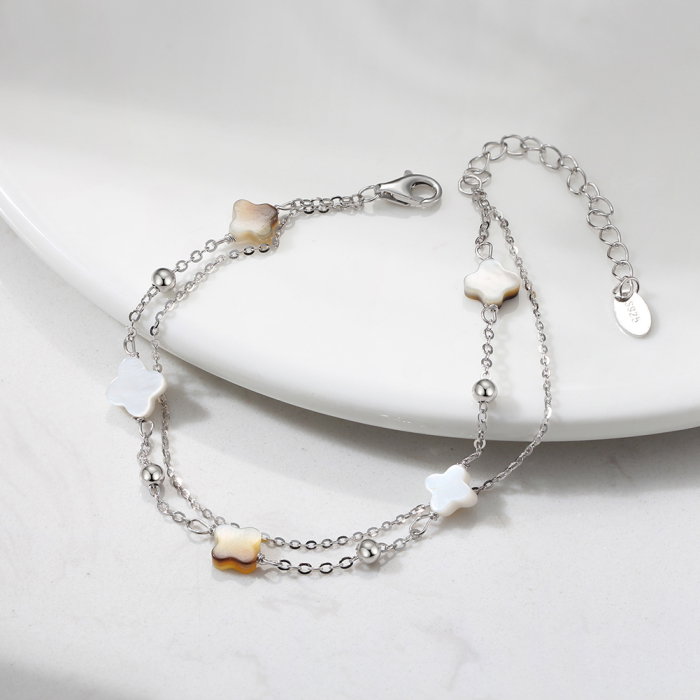 Bratara argint 925 placata cu rodiu cu pandantive din sidef Trifoi cu Patru Foi [2]