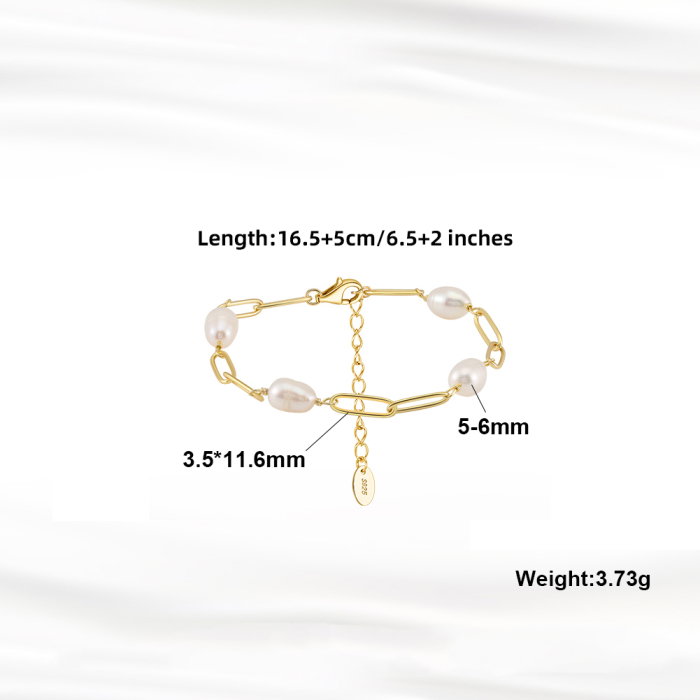 Bratara argint 925 placata cu aur 14K cu perle naturale [4]