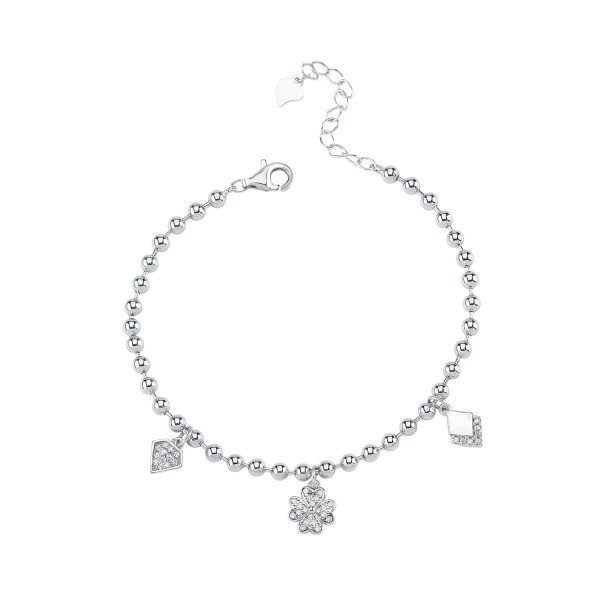 Bratara argint cu trei charmuri trifoi, diamant cu zirconii [1]