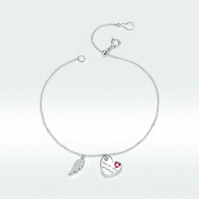 Bratara argint reglabila cu aripa de Inger Protector si inimioara [9]