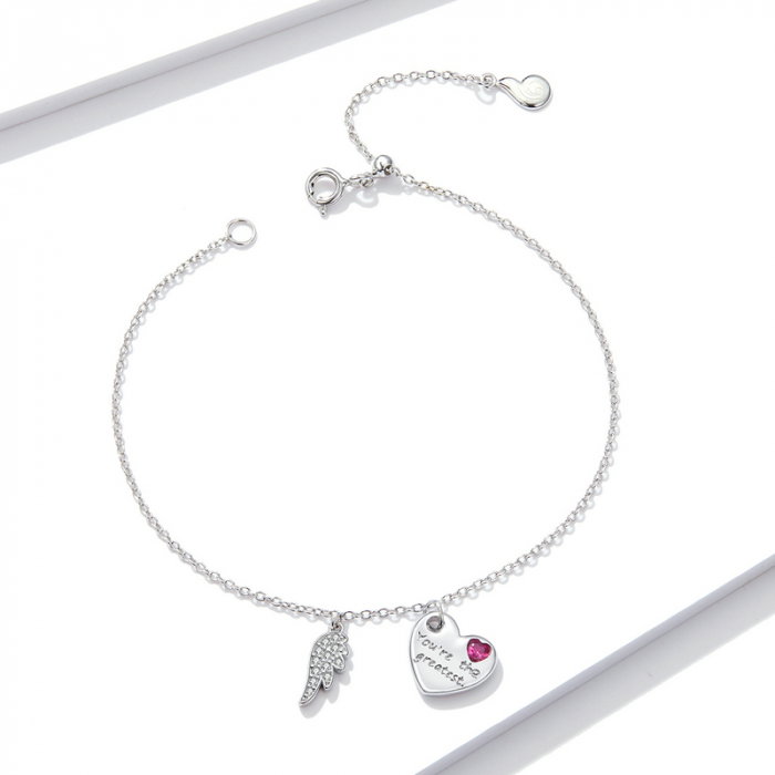 Bratara argint reglabila cu aripa de Inger Protector si inimioara [5]