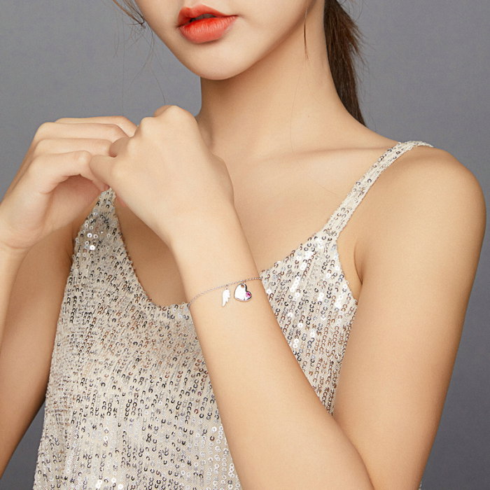 Bratara argint reglabila cu aripa de Inger Protector si inimioara [4]