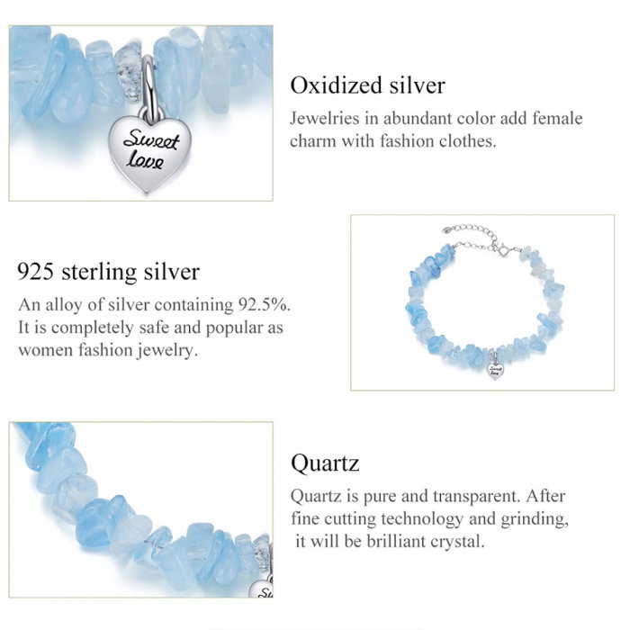 Bratara argint cu charm Sweet Love si cristale albastre [5]