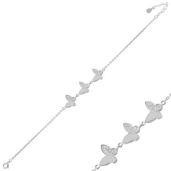 Bratara argint cu trei fluturasi decorati cu zirconii [2]