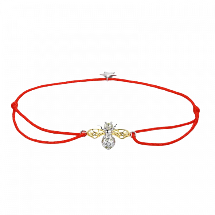 Bratara argint cu albinuta, stea si snur rosu [1]