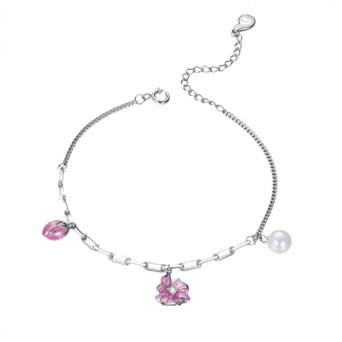 Bratara argint cu perla si flori [1]