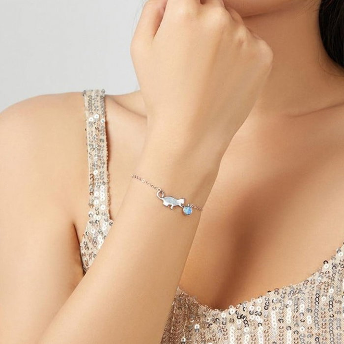 Bratara argint cu pisicuta si ghem de opal [2]