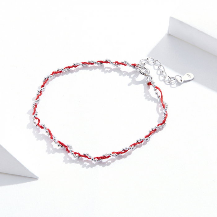 Bratara argint cu sfoara rosie placata cu rodiu [7]