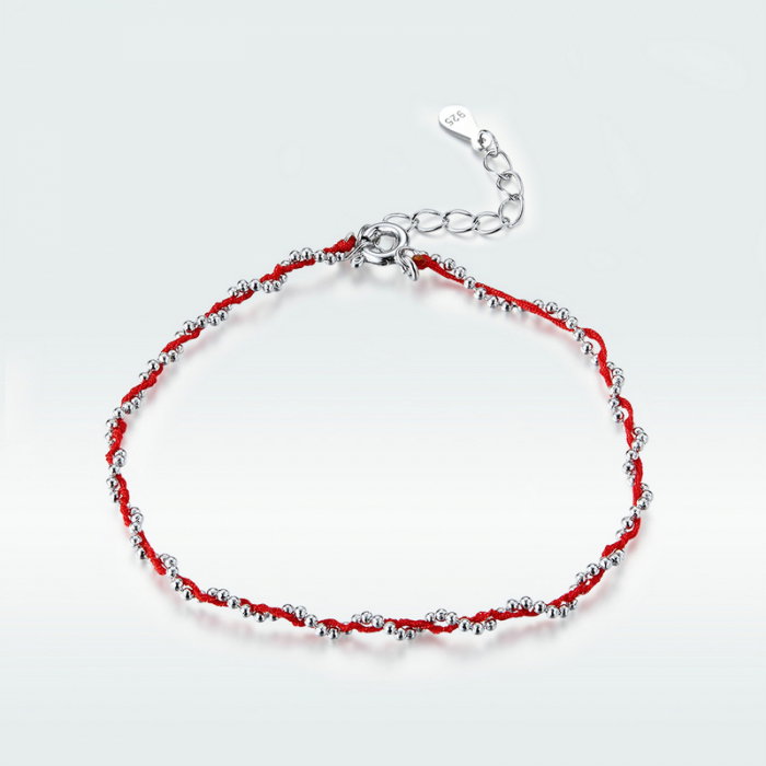 Bratara argint cu sfoara rosie placata cu rodiu [5]