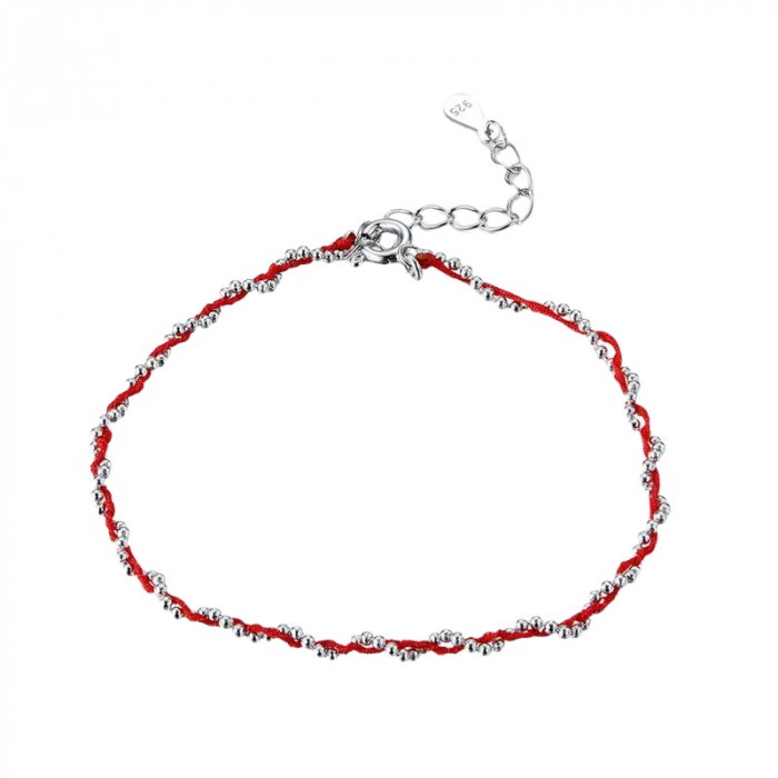 Bratara argint cu sfoara rosie placata cu rodiu [1]