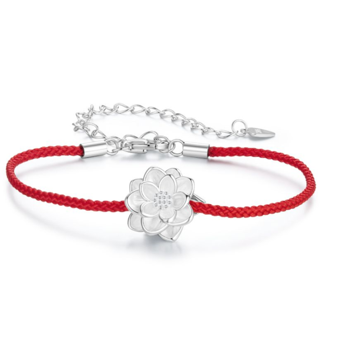 Bratara argint cu snur rosu floare de lotus [1]