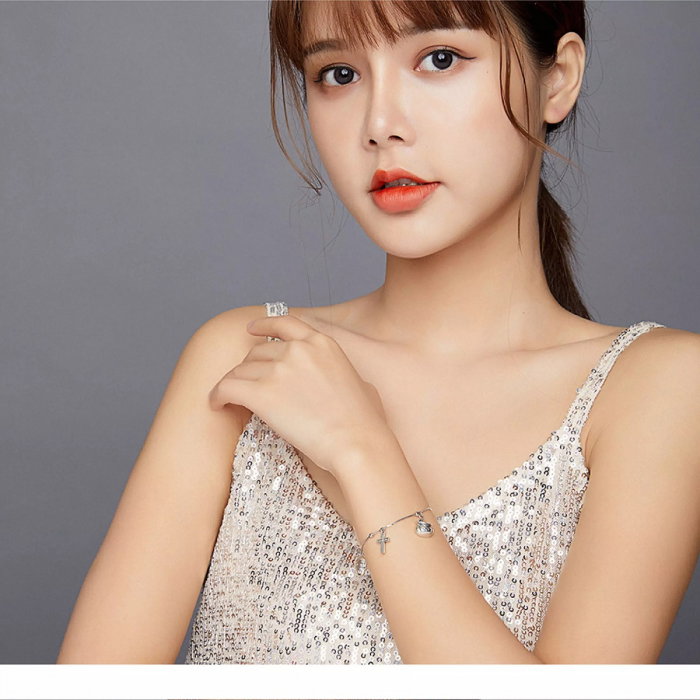 Bratara argint cu patru charmuri cruciulite, craniu si dovleac Halloween [4]