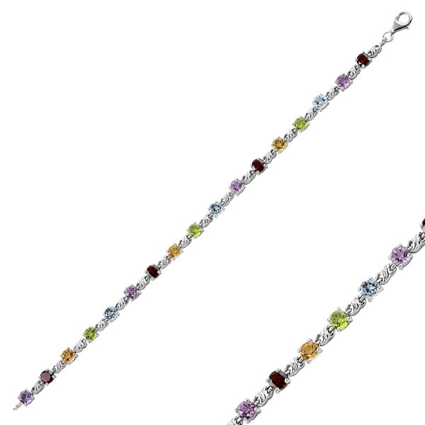 Bratara argint multicolora cu pietre semipretioase placat cu rodiu - BTU0128 [1]