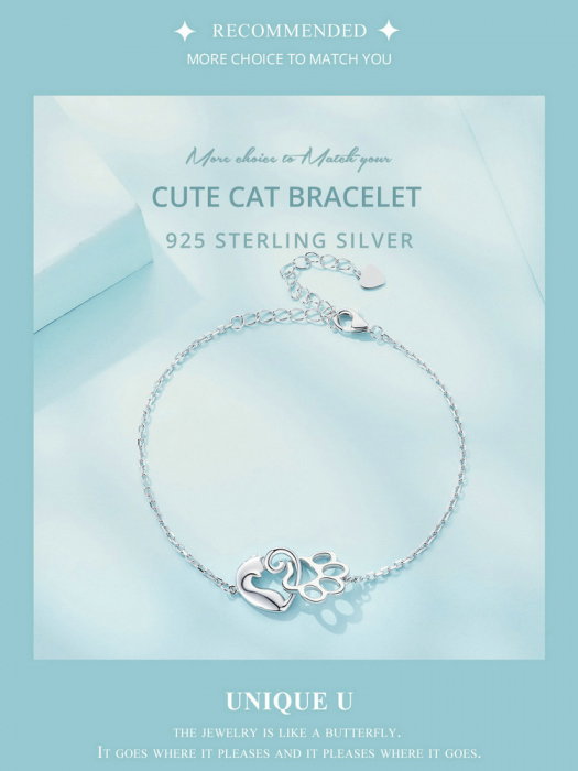 Bratara argint pisica draguta si urma de labuta [16]