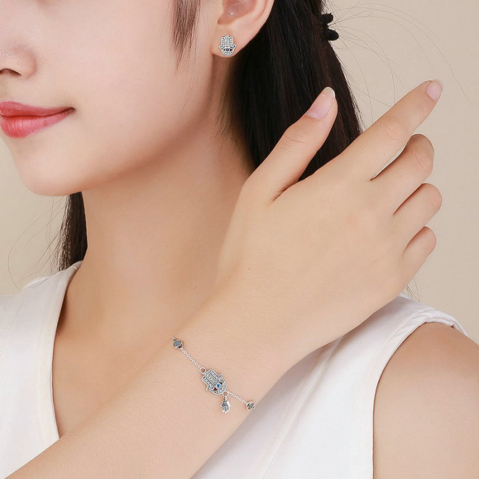 Bratara argint reglabila cu cu Mana lui Fatima (Hamsa) [6]