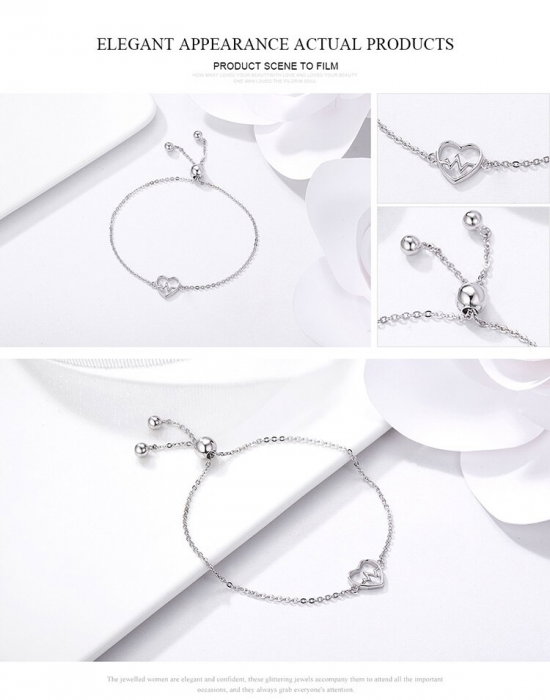 Bratara argint reglabila cu inima si puls [6]