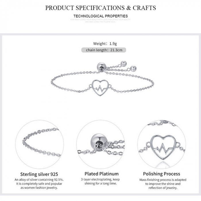 Bratara argint reglabila cu inima si puls [5]