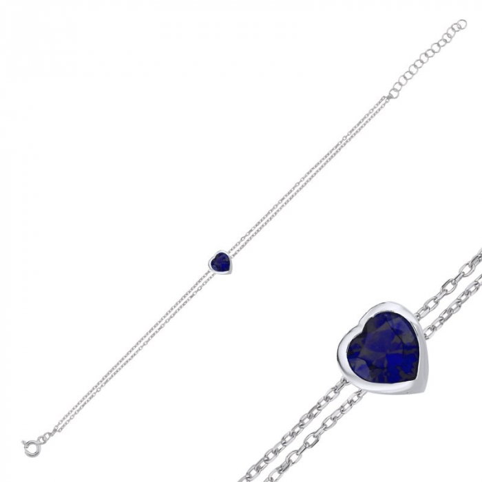 Bratara argint Solitaire cu inima si zirconii safir [2]