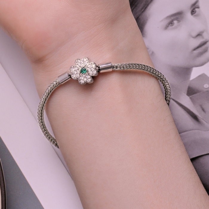 Bratara argint trifoi cu patru foi [9]