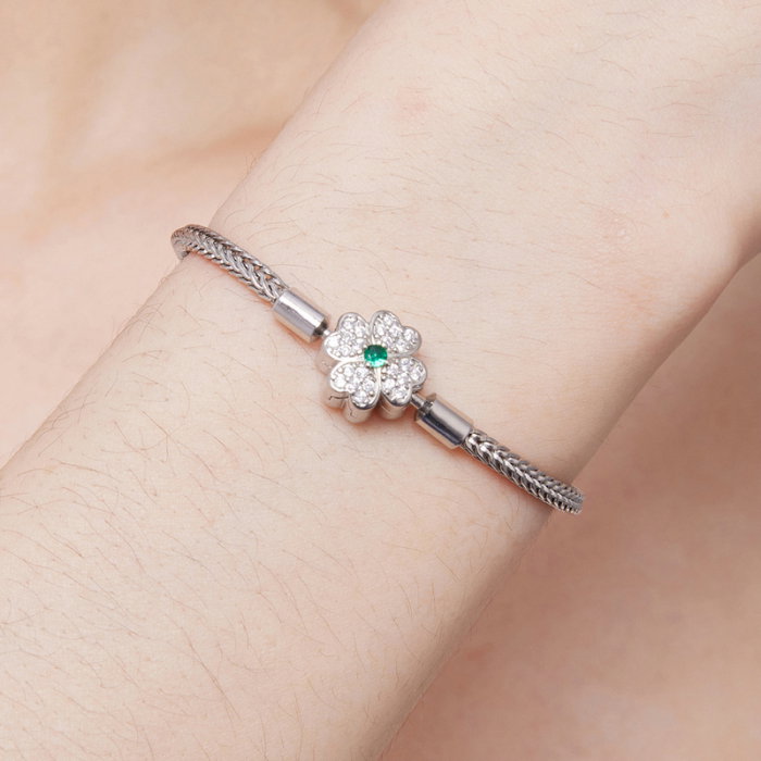 Bratara argint trifoi cu patru foi [10]