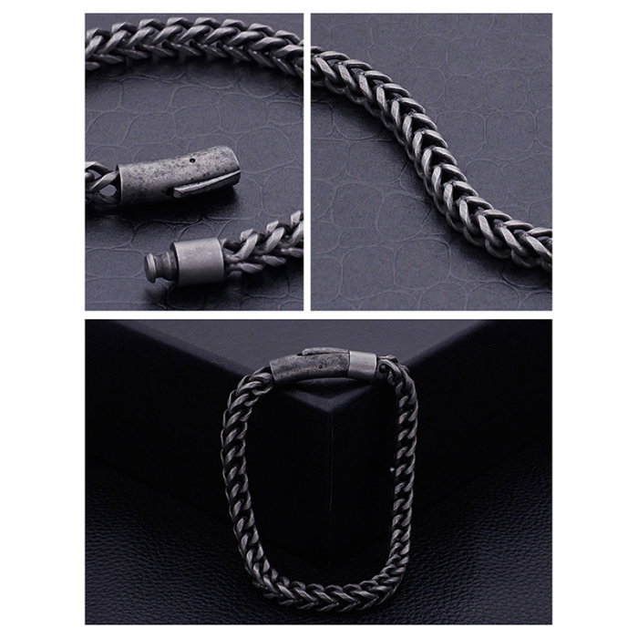 Bratara gri din inox antichizat cu lant tip sarpe de 6 mm [4]