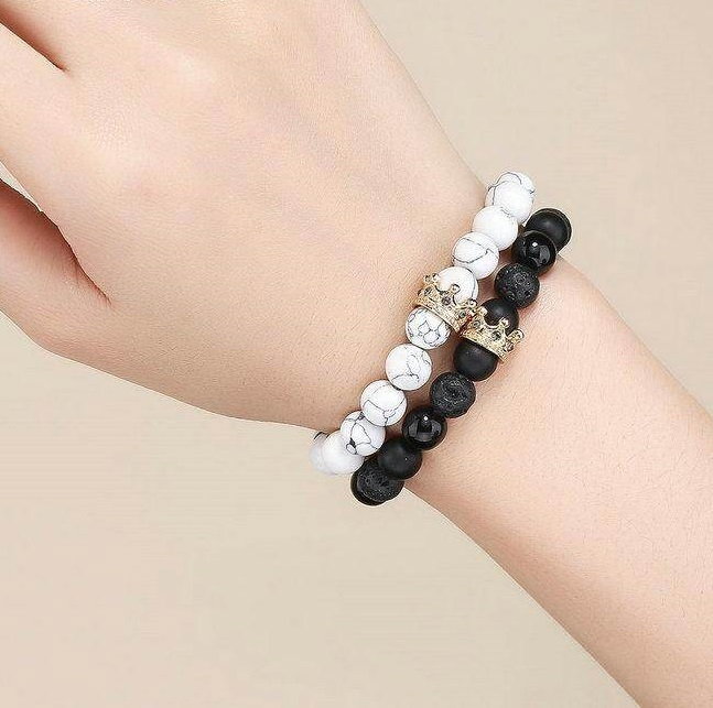 Set 2 Bratari cu margele din roca vulcanica [3]