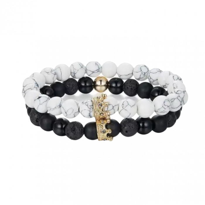 Set 2 Bratari cu margele din roca vulcanica [1]