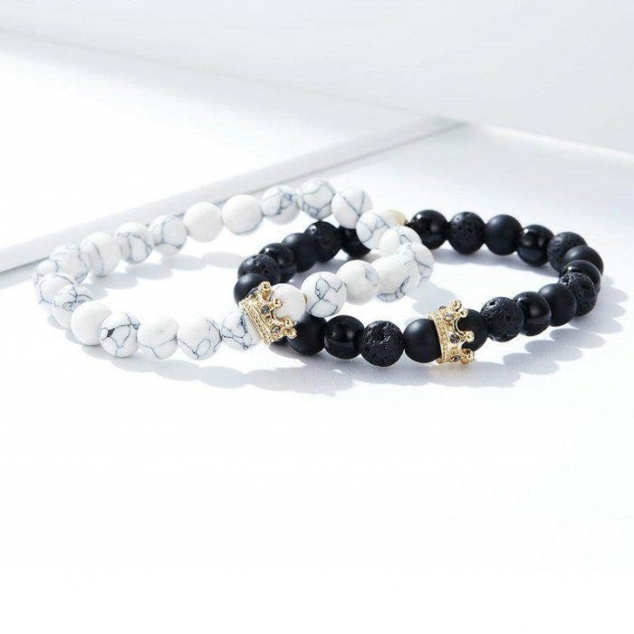 Set 2 Bratari cu margele din roca vulcanica [2]