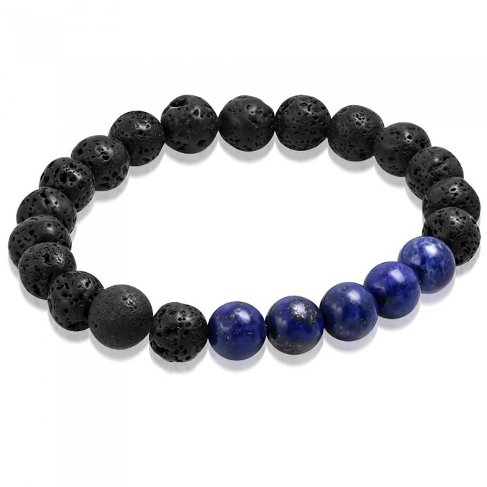 Bratara cu margele negre de lava si Lapis Lazuli - Meditation Bracelet BSL3330 [1]