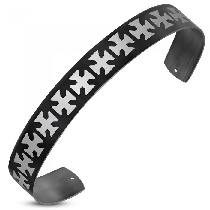 Bratara cuff neagra din inox cu cruciulite [1]