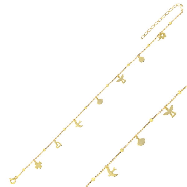 Bratara de picior din argint cu pandante cu diverse simboluri placat cu aur galben - BTU0117 [1]