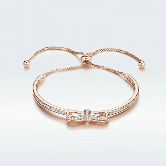 Bratara din argint placata cu aur, cu fundita si cristale [8]