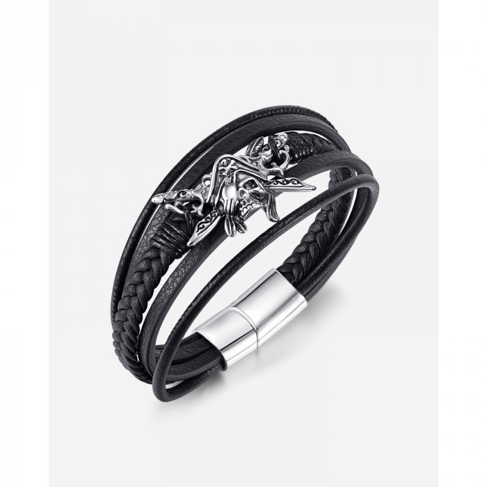 Bratara din inox si piele cu craniu de pirat [15]