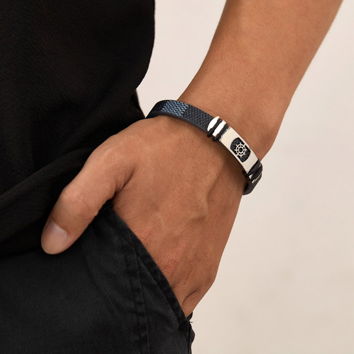 Bratara din inox si piele cu placuta cu carma [4]