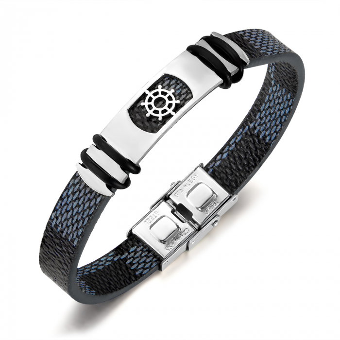 Bratara din inox si piele cu placuta cu carma [1]