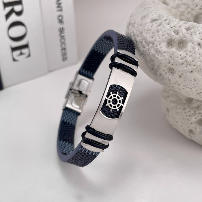 Bratara din inox si piele cu placuta cu carma [5]