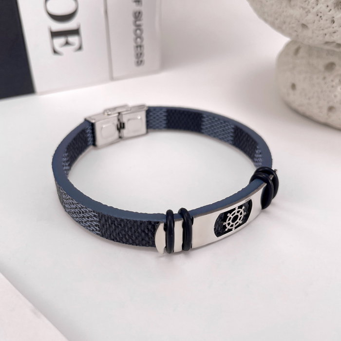 Bratara din inox si piele cu placuta cu carma [2]